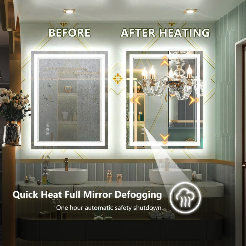 Led Bathroom Mirror With Lights Anti fog Dimmable Backlit Front Lit Lighted Bathroom Vanity Mirror For Wall Memory Function Waterproof